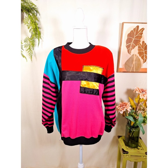 C.A. Sport Sweaters - C.A. Sport Women's Retro Multi-Colored Sweater W' Pocketd Size Large